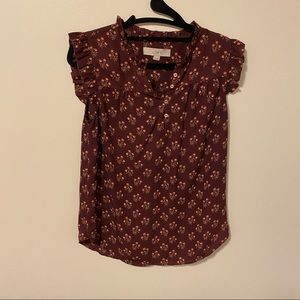 Loft burgundy blouse with flowers